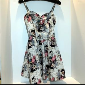 Hell Bunny Flamingo & Skulls Dress w/ elastic back